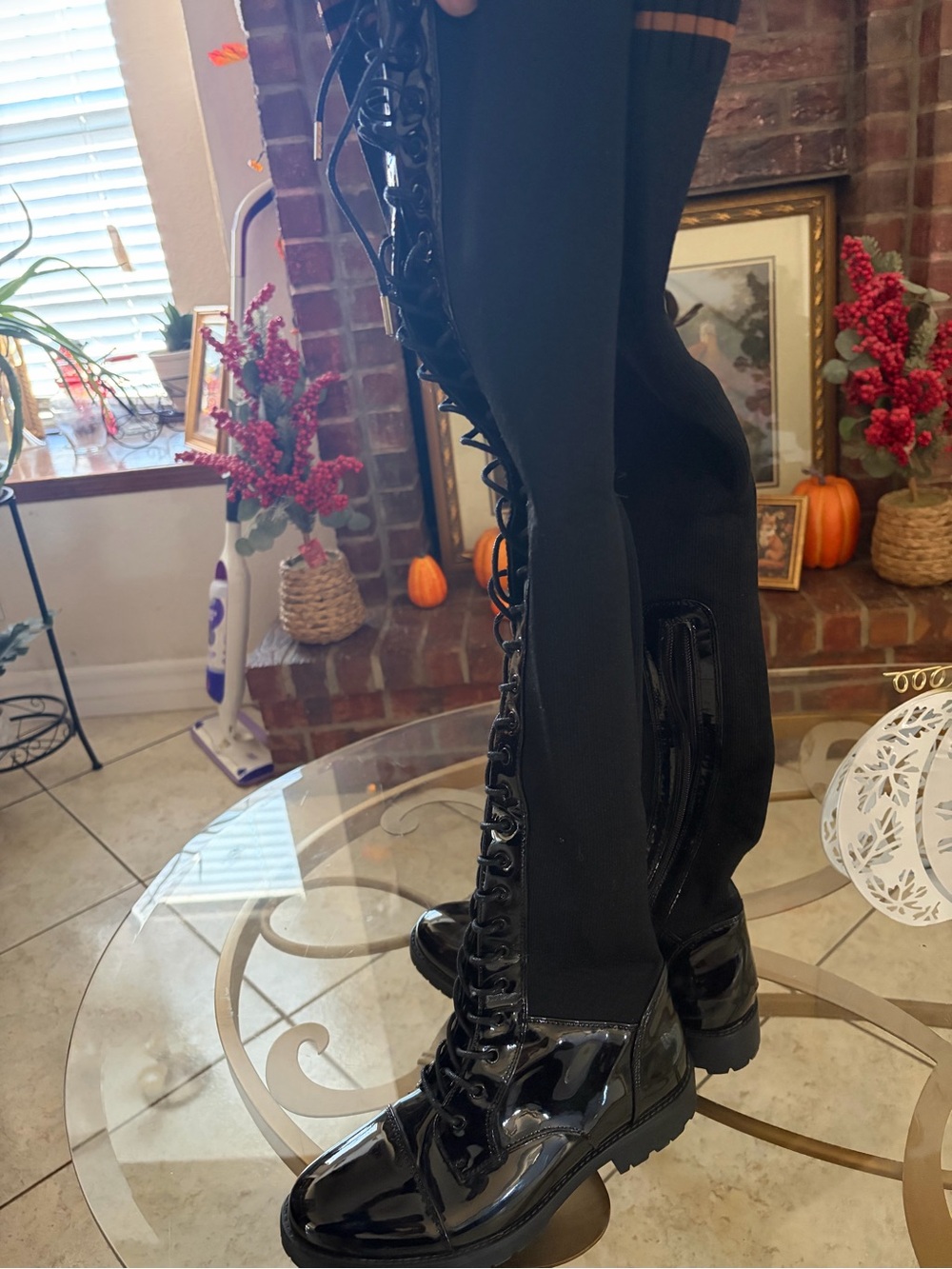 Black Patent Lace-Up Over-the-Knee Boots - Women